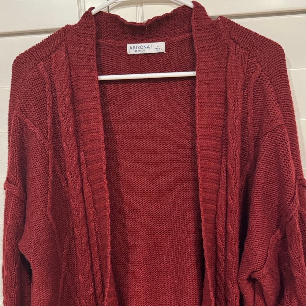 Arizona Love Deep Red Open-Front Cardigan - Picture 3 of 6